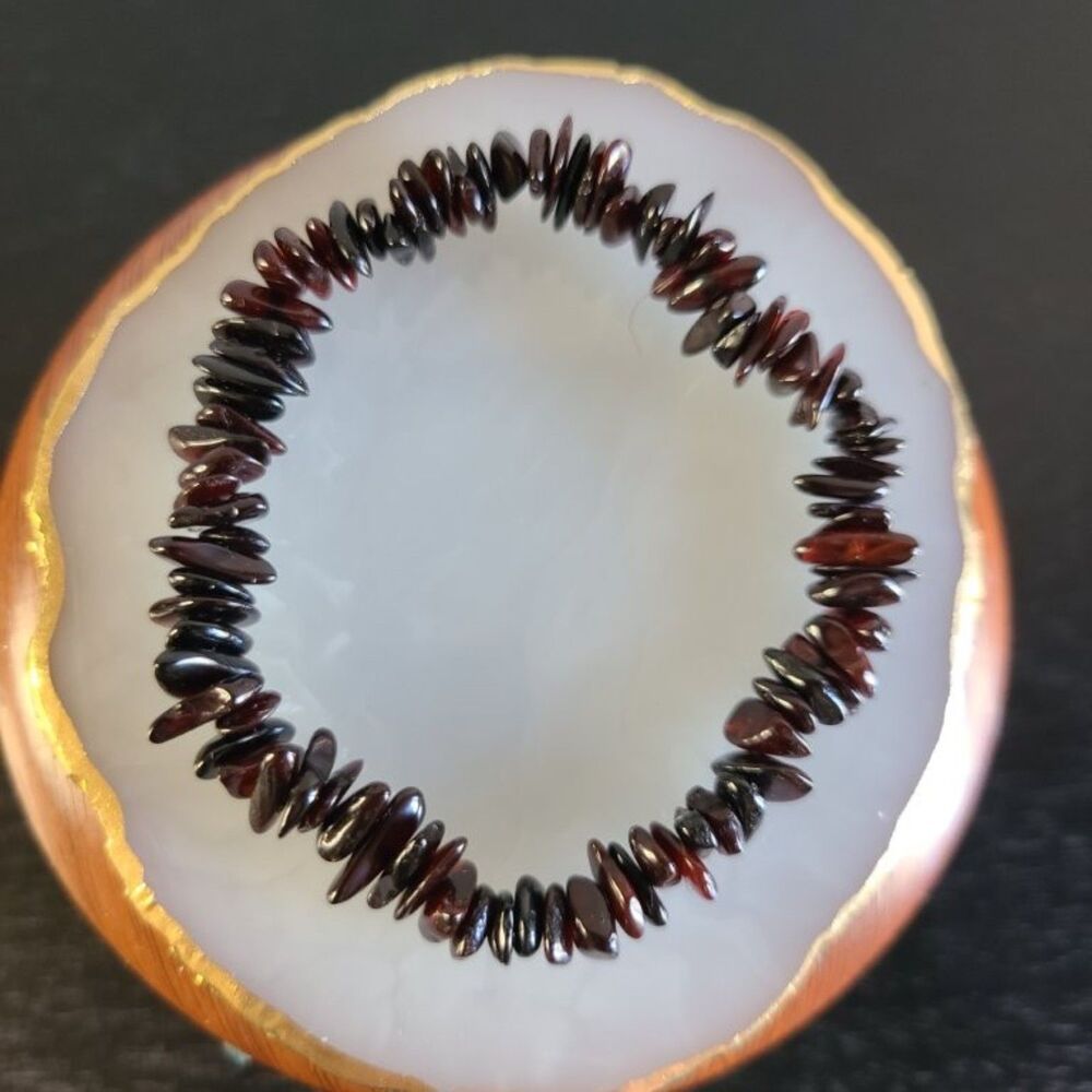 Cherry Amber Chip Bracelet Deep Red Crystal Gemstone Boho Stretch Jewelry